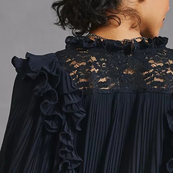 HTF By Anthropologie Pleated Ruffled Blouse - Picture 4 of 8